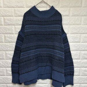 Saman Moss Moss Blue Pullover Kni Long Sleeve Sweater